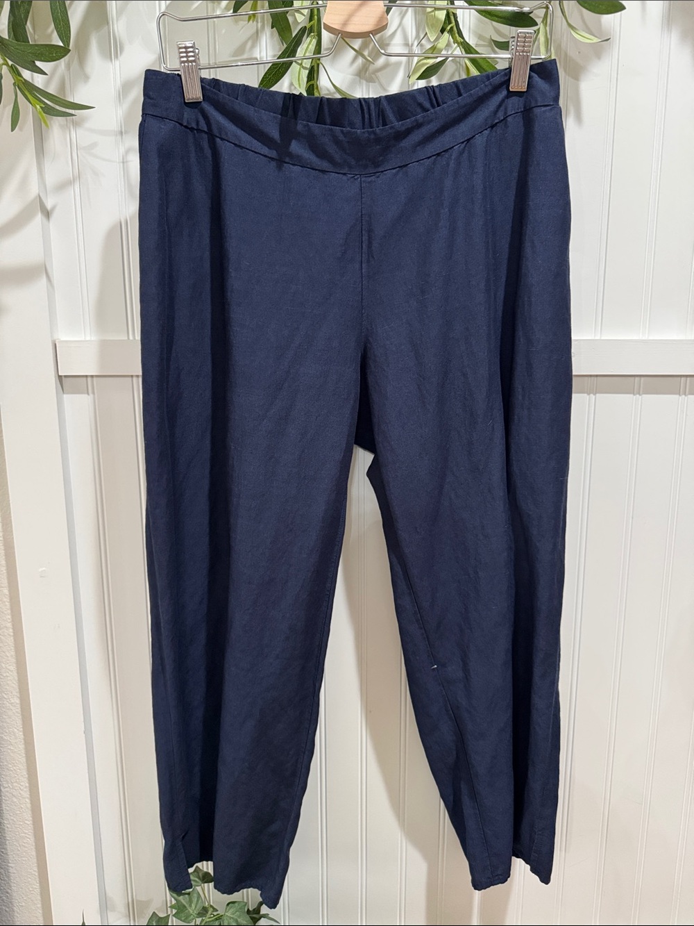 #841 LOLA & SOPHIE Navy Cropped Wise Leg Pull-On Linen Blend Pants